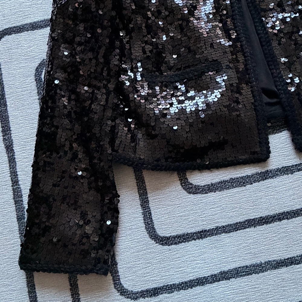 LOFT Black Sequin Jacket Size Medium - image 3